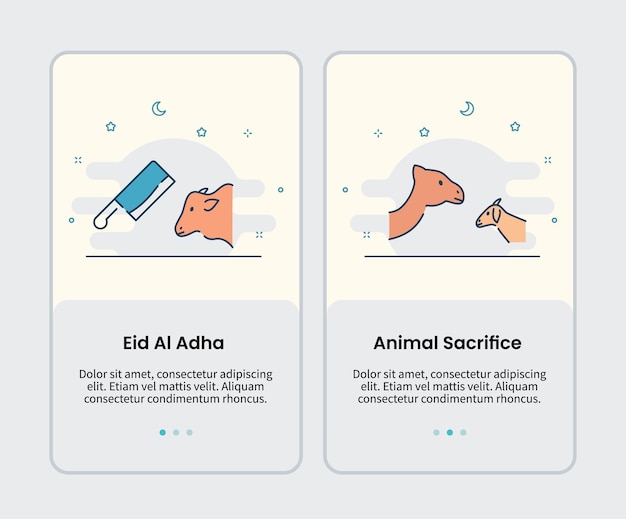 Vetor eid al adha e modelo de integração de ícones de sacrifício de animais para ilustração em vetor design de aplicativo de interface de usuário de interface de usuário móvel