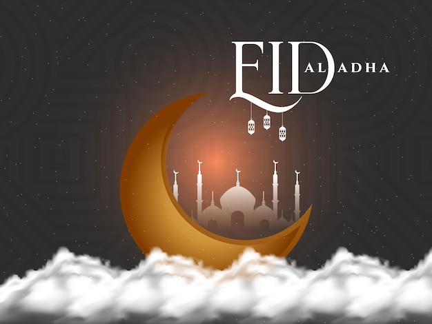 Eid al adha lua crescente islâmica com nuvem e fundo bonito