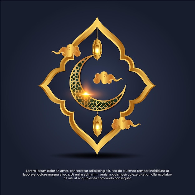 Eid al adha mubarak islâmico 3d azul dourado linda lâmpada de fundo vector