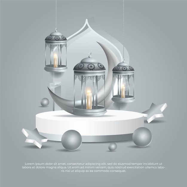 Eid al adha mubarak lâmpada 3d islâmica lua estrela vector design