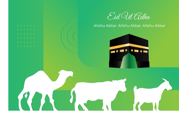 Vetor eid al adha mulsim festival com banner vetorial kaaba masjid nabwi