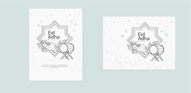 Eid al Adha vetor modelo de design de layout de arte de linha de cabra retrato paisagem