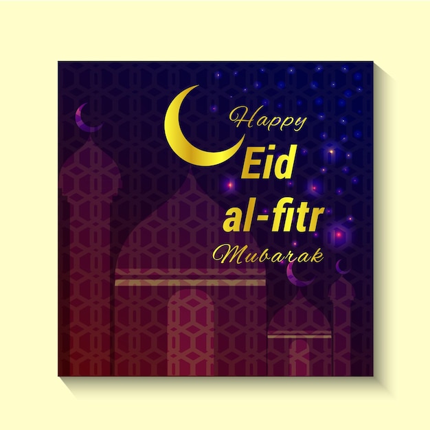 Vetor eid al fitr mubarak com um modelo de postagem do instagram de fundo roxo