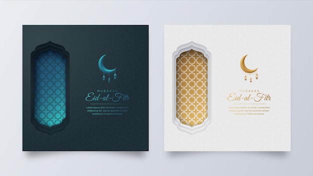 Eid al-fitr mubarak, conjunto de coleção de fundo de saudação islâmica do ramadã com ornamentos árabes