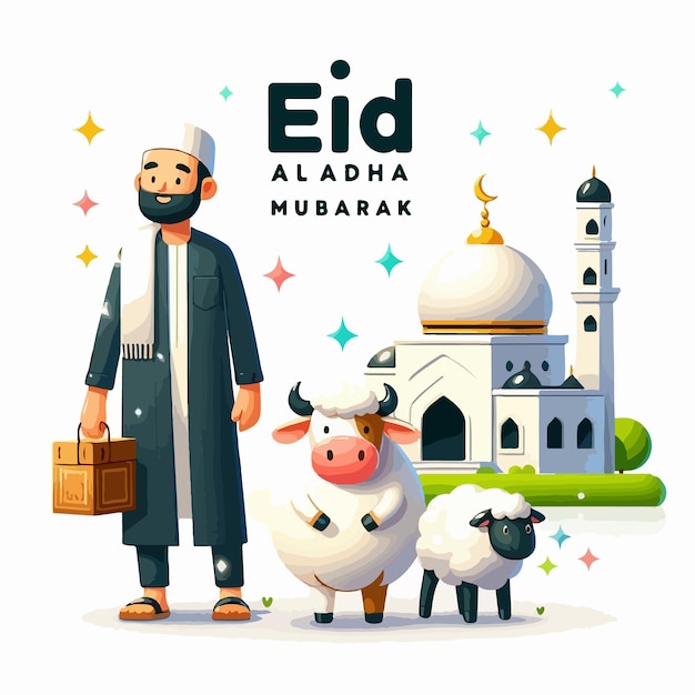 Eid aladha mubarak padrão de fundo ilustração cartaz mídia social post conceito de personagem