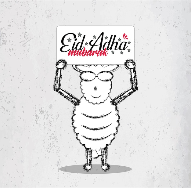 Eid aladha ovelha segurando eid adha mubarak banner