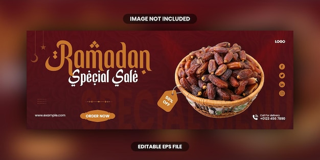 Vetor eid alfitr festival muçulmano menu de comida do ramadã banner de mega venda e design de modelo de capa do facebook