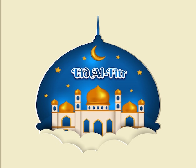 Eid alfitr fundo com mesquita 3D e lua crescente