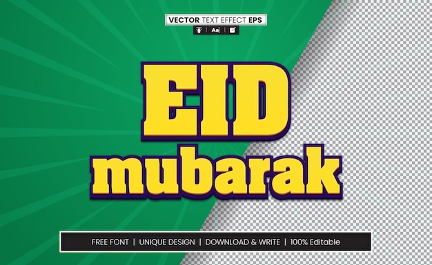 Eid mubarak 3d efeito de texto totalmente editável