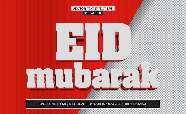 Eid mubarak 3d efeito de texto totalmente editável