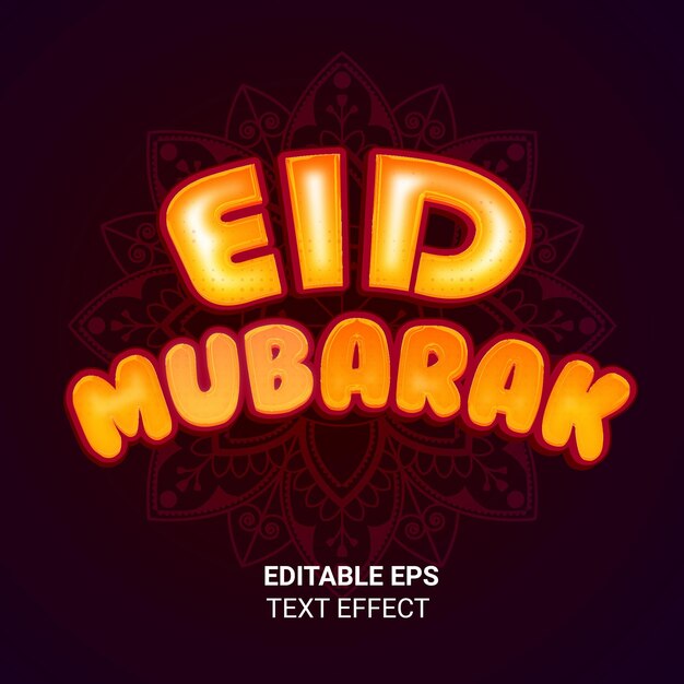 Vetor eid mubarak 3d efeitos de texto