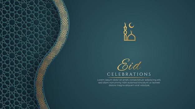 Eid mubarak árabe azul luxo fundo com padrão islâmico e moldura decorativa