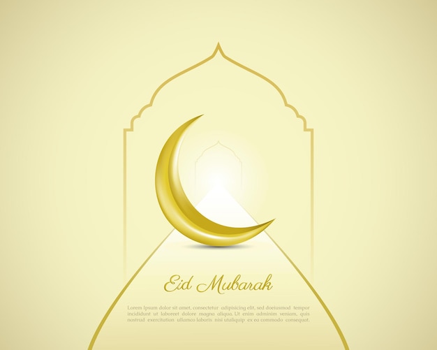 Eid mubarak com ilustração de lua crescente dourada