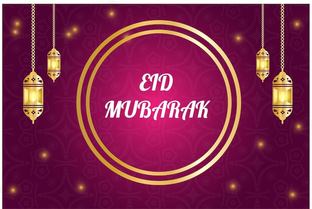 Eid mubarak com padrões e lanternas tradicionais penduradas