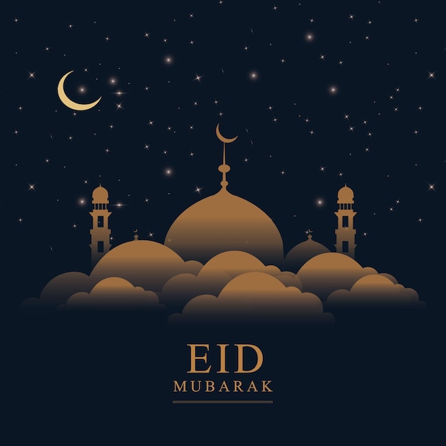 Eid mubarak design forma mesquita acima das nuvens