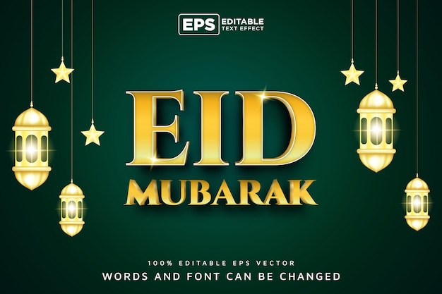 Eid mubarak golden 3d text effect vetor premium eps