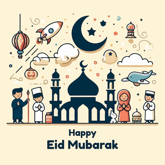 Eid Mubarak para postagem em redes sociais com fundo de creme