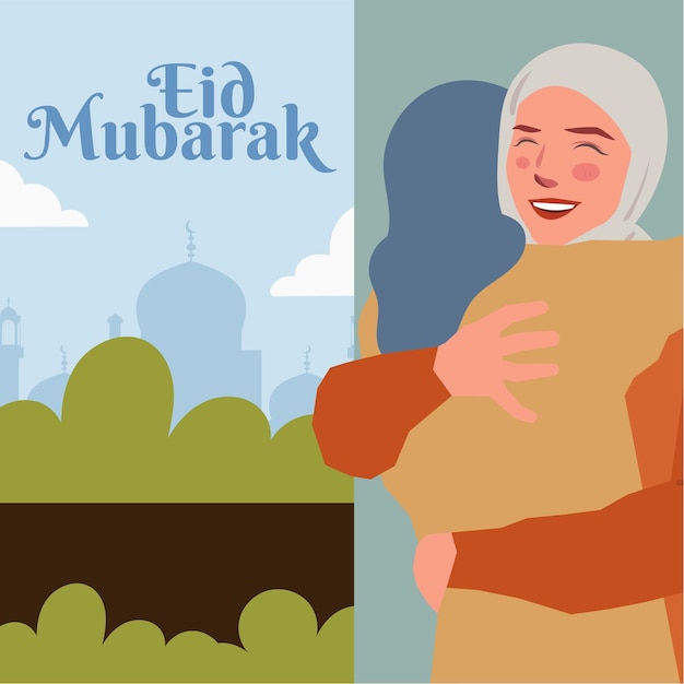 Vetor eid mubarak ramadã mulheres perdão abraço saudações ilustração