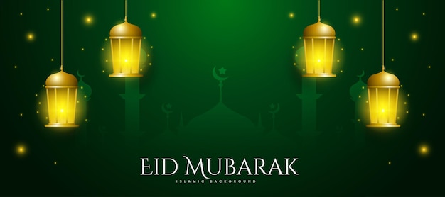 Eid Mubarak Ramadan Kareem paisagem brilhante lanterna fundo de modelo de banner islâmico tradicional