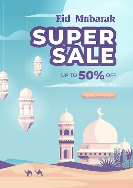 Eid mubarak saudações eid sale vector banner design