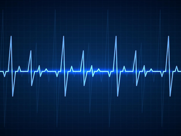 Ekg e linhas de pulso sinusoidal azul no monitor com sinal de batimento cardíaco