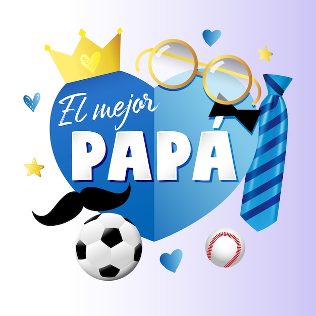 El mejor papa best dad in the world spanish lettering banner com coração de papel azul