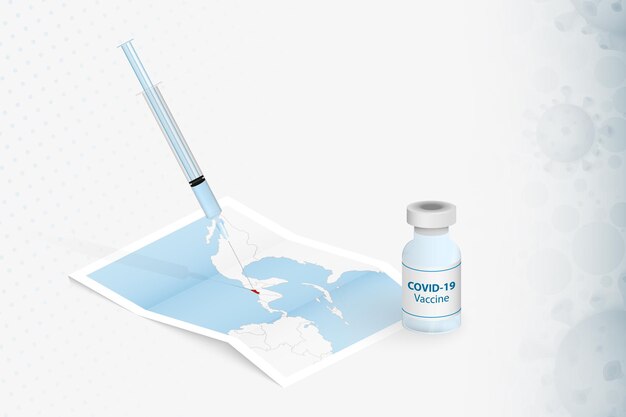 Vetor el salvador vaccination, injection with covid-19 in map of el salvador.