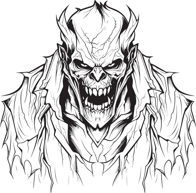 Vetor eldritch terror creepy lineart monster emblem design macabre presence thick lineart monster logo ic