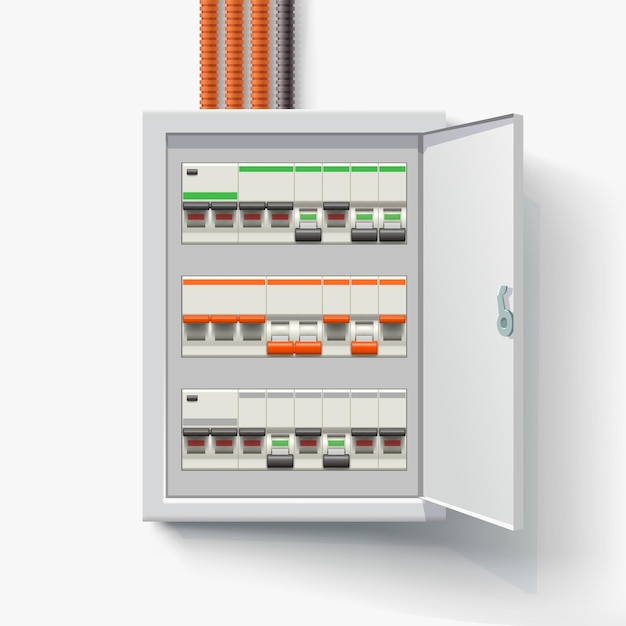 electric panel full of switches front view