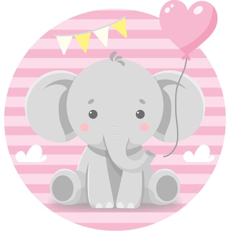 Vetor elefante bonito com balão de coração papel de decoração de festa de aniversário de bebê