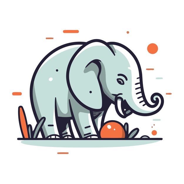 Vetor elefante bonito com ilustração vetorial laranja em estilo linear plano