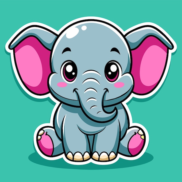 Vetor elefante bonito desenhado à mão plano elegante mascote desenho de personagem de desenho animado adesivo conceito de ícone