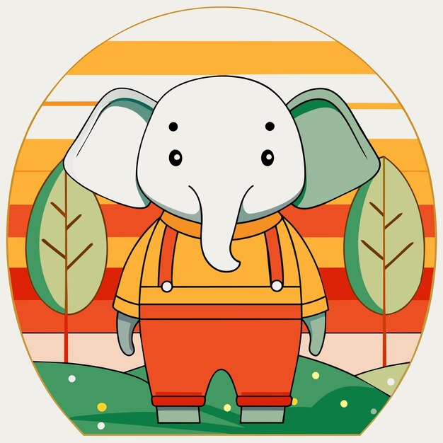 Vetor elefante bonito desenhado à mão plano elegante mascote desenho de personagem de desenho animado adesivo conceito de ícone