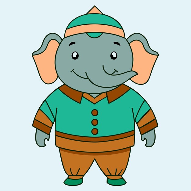 Vetor elefante bonito desenhado à mão plano elegante mascote desenho de personagem de desenho animado adesivo conceito de ícone