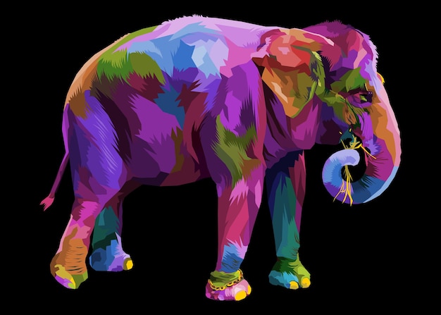Elefante colorido na ilustração vetorial de estilo pop art