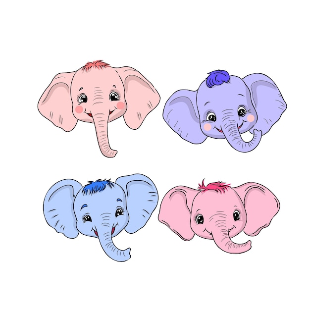 Elefante com coração elefante fofo com sorriso elefante apaixonado ilustração vetorial eps