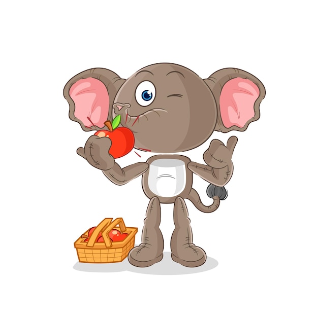Elefante comendo um vetor de personagem de ilustração de maçã