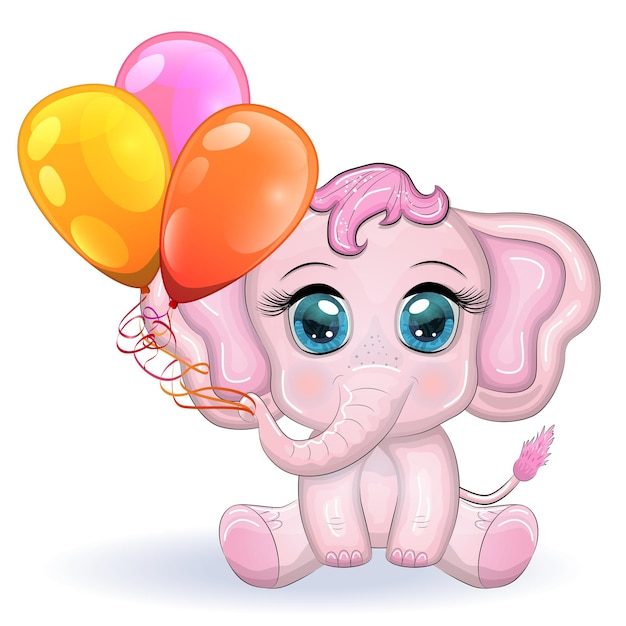 Vetor elefante de desenho animado bonito personagem infantil com olhos bonitos