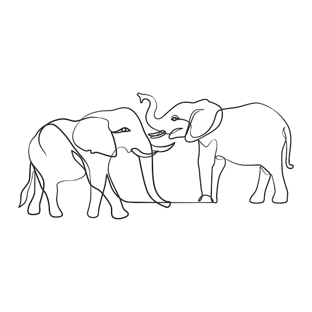 Elefante em desenho de arte contínua de uma linha