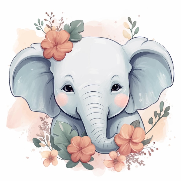 Elefante em flores com borboletas