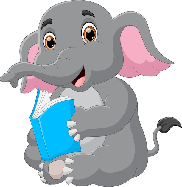 Elefante engraçado lendo um livro sobre fundo branco