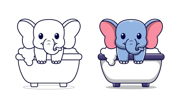 Elefante fofo em desenhos de banho para colorir para crianças