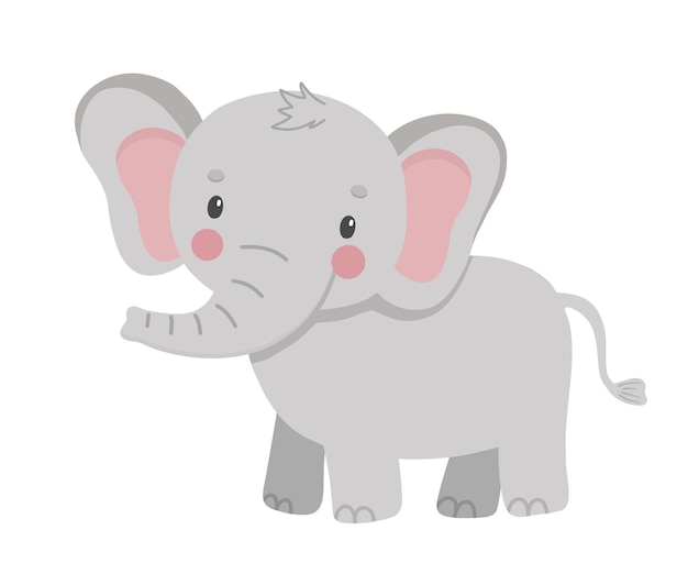 Elefante fofo em estilo cartoon desenhando bebê africano animal selvagem isolado em fundo branco vetor doce girafa para cartaz infantil e cartão animais de safári na selva