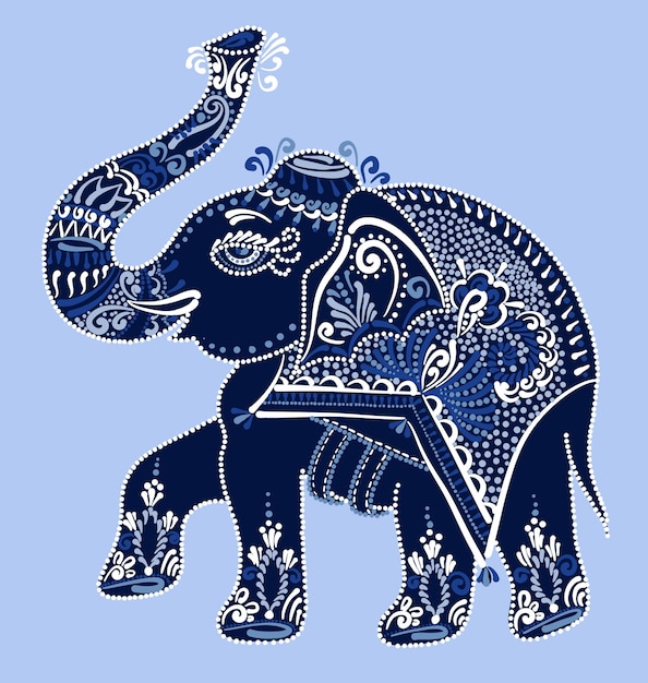 Vetor elefante indiano de arte étnica popular, ilustração vetorial de pintura de pontos