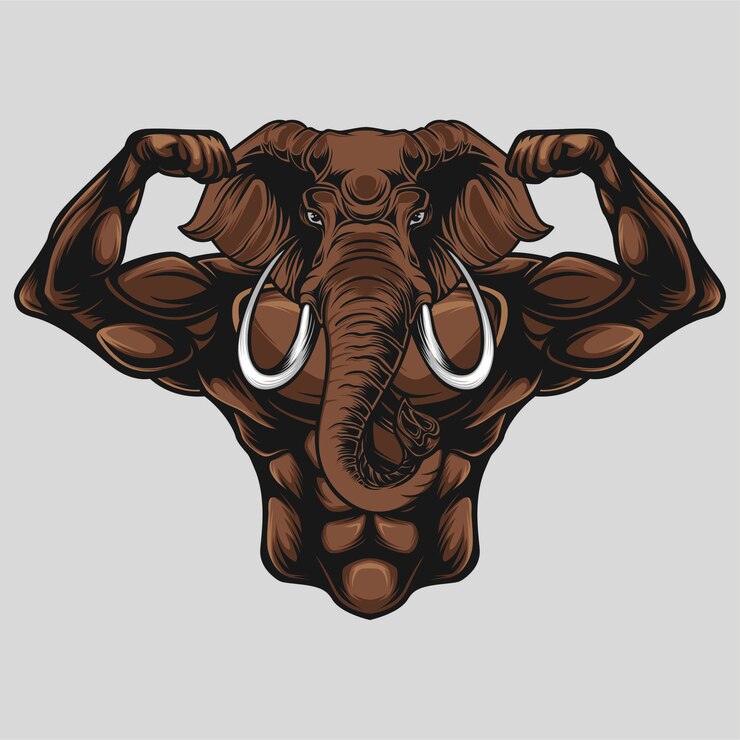 Elefante mascote musculoso