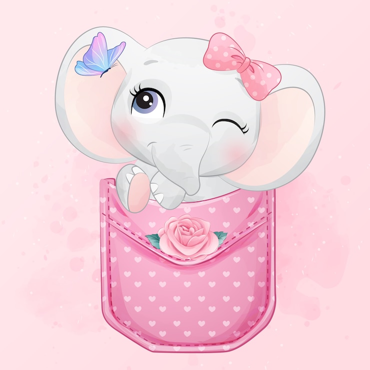 Vetor elefante pequeno bonito sentado dentro da ilustração de bolso