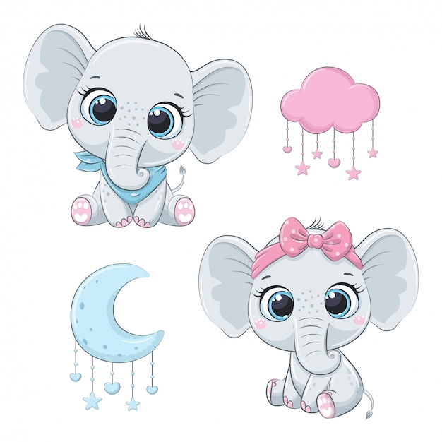 Elefantes de bebê fofo menino e menina.