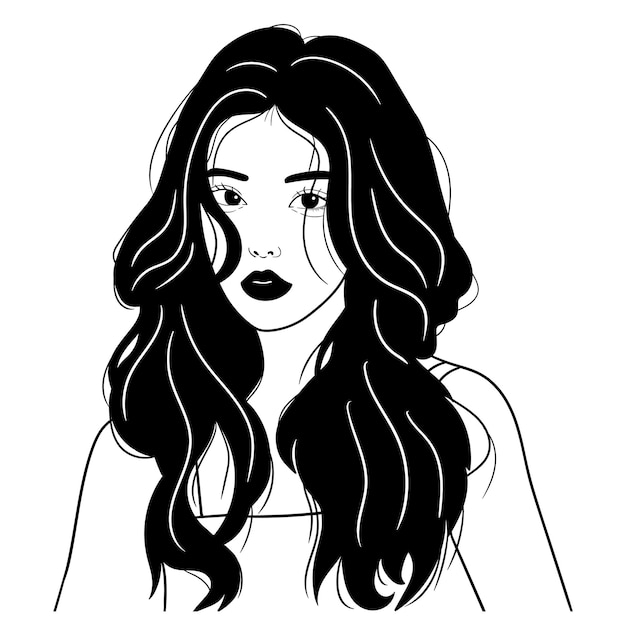 Elegança em monocromático Ilustração de retrato de mulher graciosa