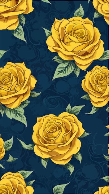 Elegance Redefinido Navy e Yellow Roses Vector Pattern Set