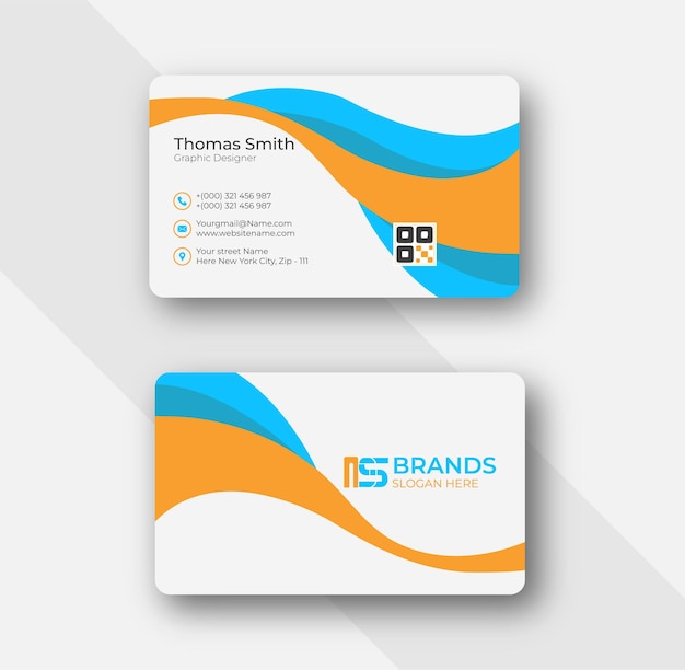 elegant and modern business card design with orange and blue waves